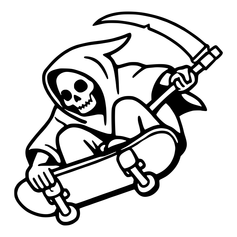 Grim Reaper Airborne Gripping Skateboard with Scythe — free characters SVG cut file