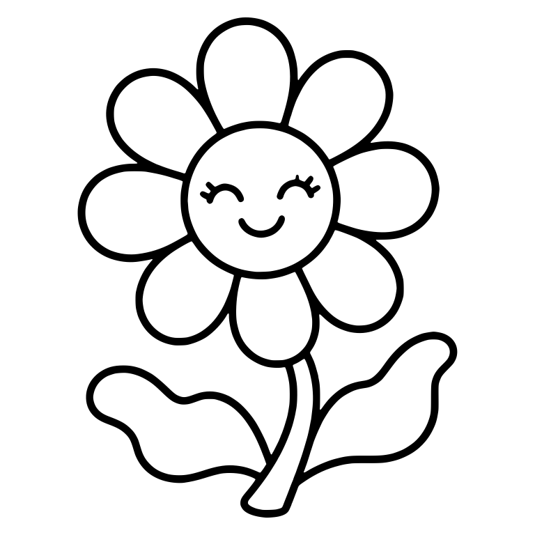 Smiling Daisy With Closed Eyes and Wavy Leaves — free floral SVG cut file