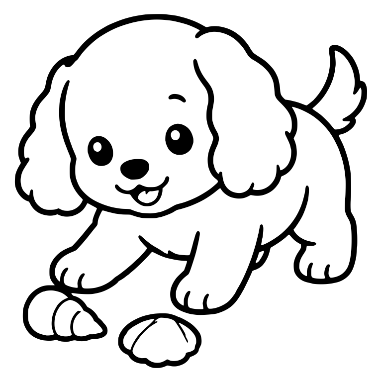 Floppy-Eared Puppy Finding Two Seashells — free animal SVG cut file