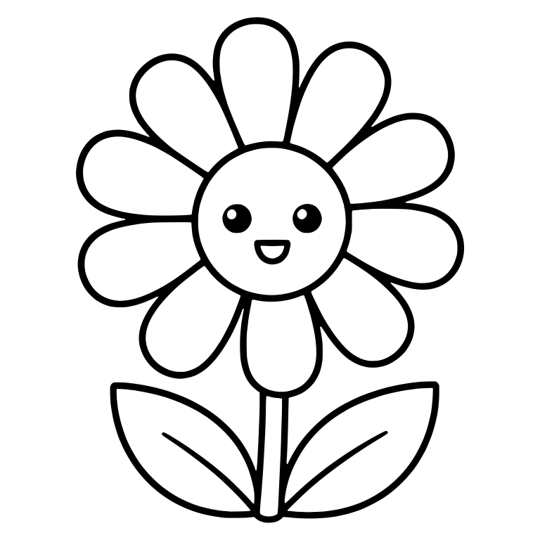 Oval Petal Flower With Tiny Open Mouth Face — free floral SVG cut file