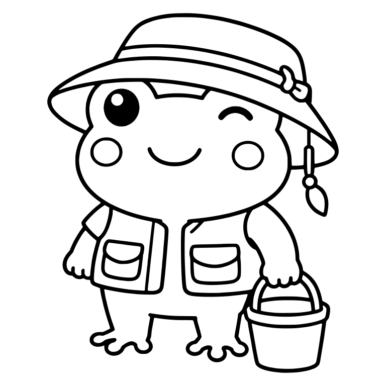 Winking Fisherman Frog in Bucket Hat Holding Pail — free animal SVG cut file