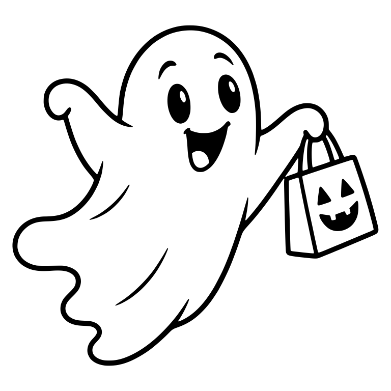 Flying Ghost Holding Up Jack-o-Lantern Treat Bag — free fantasy-creature SVG cut file