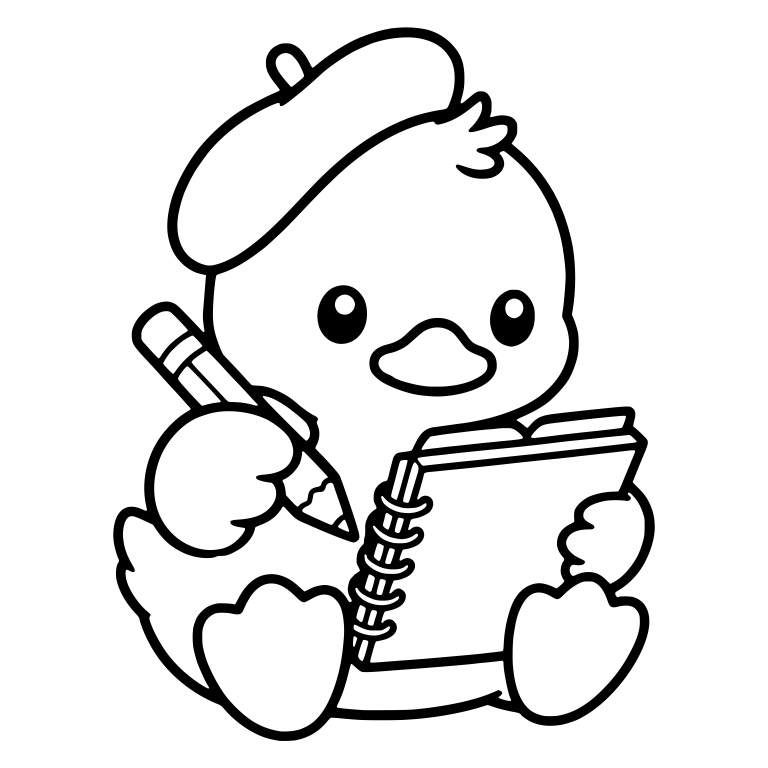 Chubby Duckling in Beret Holding a Pencil and Sketchbook — free animal SVG cut file