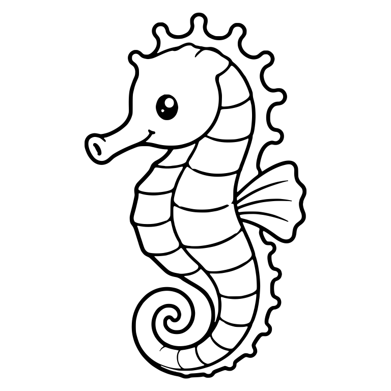 Kawaii Seahorse with Round-Knob Crown and Banded Body — free animal SVG cut file