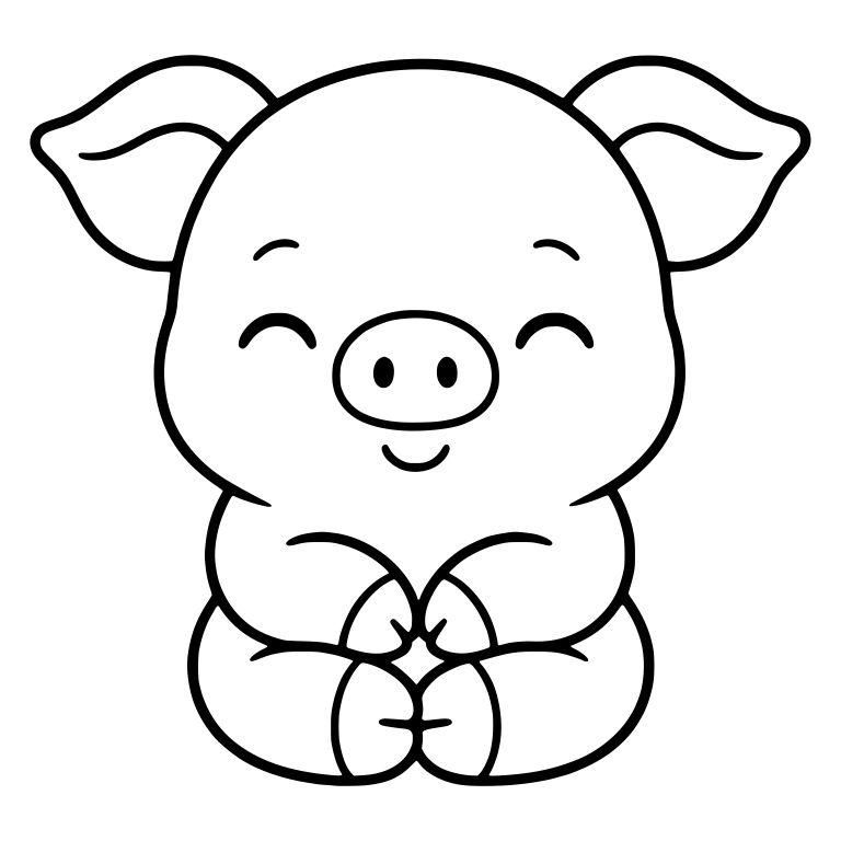 Sitting Piglet with Hooves Clasped and Closed Eyes — free animal SVG cut file
