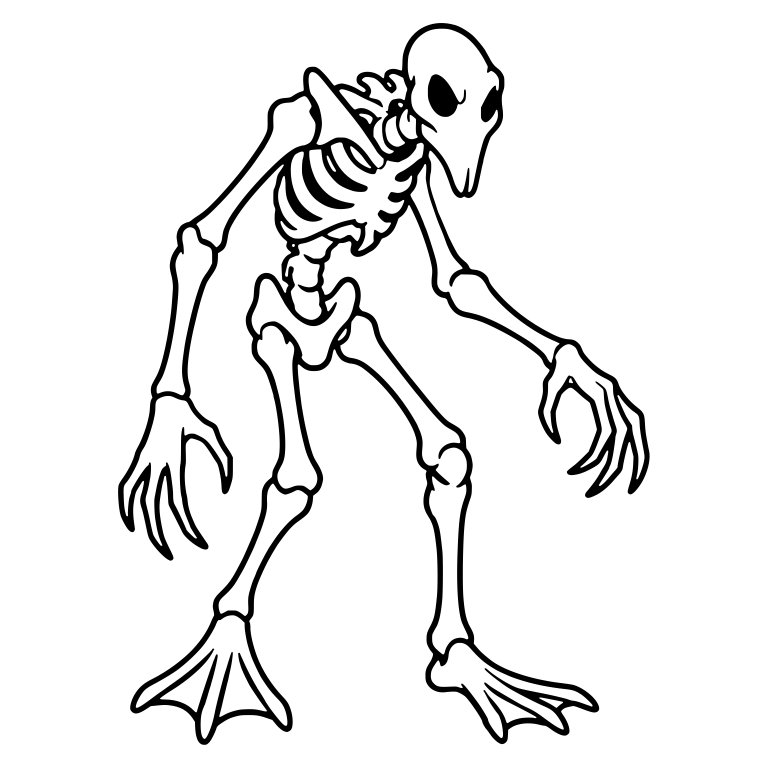 Stooped Walking Skeleton With Beaked Skull and Webbed Feet — free skeleton SVG cut file