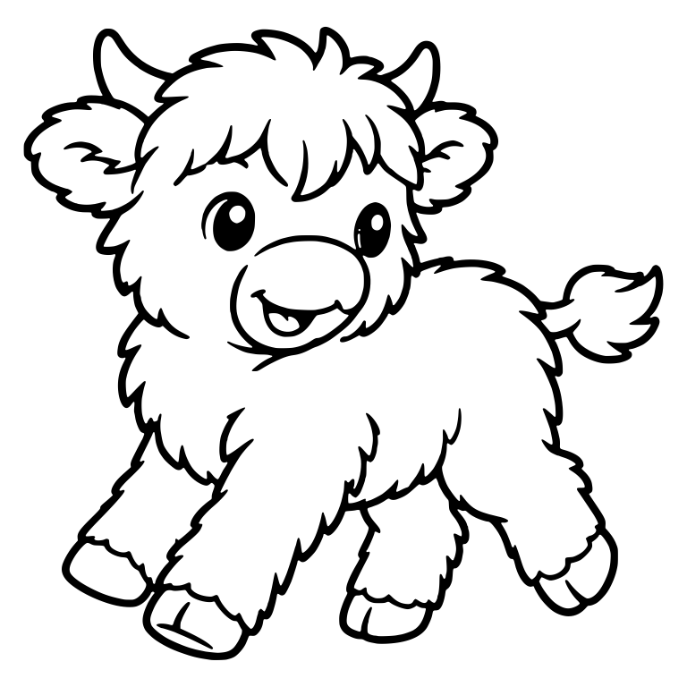 Trotting Highland Calf with Open-Mouth Smile — free animal SVG cut file