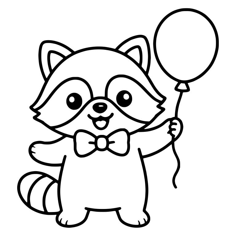 Raccoon in Bow Tie Holding Single Balloon — free animal SVG cut file