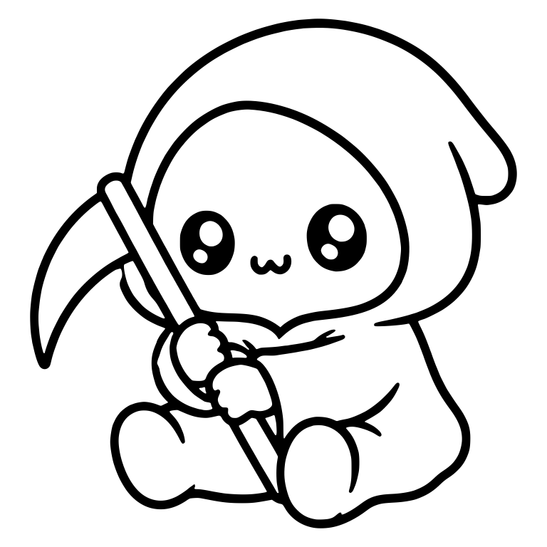 Sitting Kawaii Reaper Hugging Scythe — free characters SVG cut file