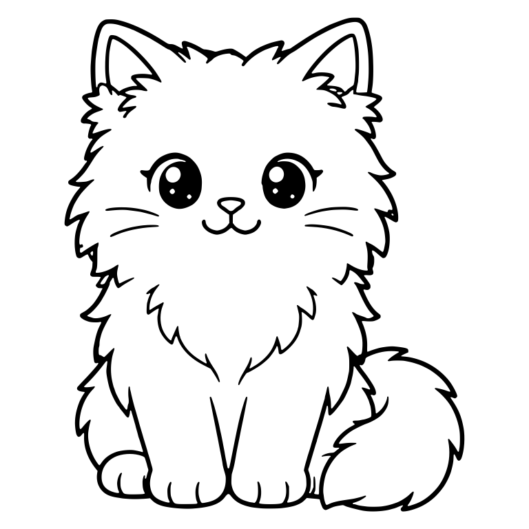 Fluffy Kitten Sitting with Whiskers and Chest Ruff — free animal SVG cut file
