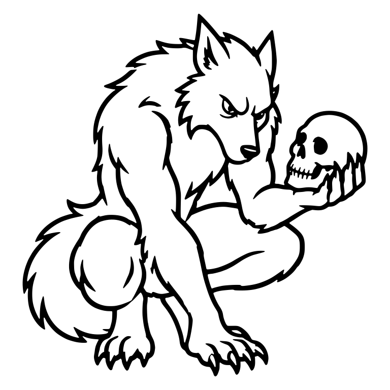 Crouching Werewolf Studying a Skull — free fantasy-creature SVG cut file