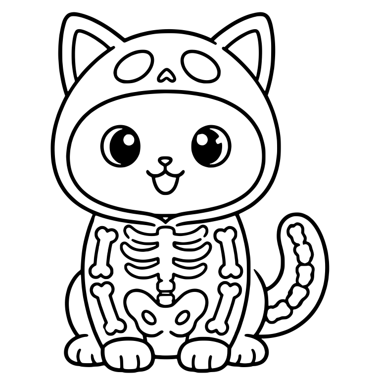 Sitting Skeleton Costume Cat With Ribcage and Bone Tail — free animal SVG cut file