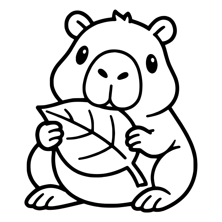 Capybara Sitting and Holding a Big Leaf — free animal SVG cut file