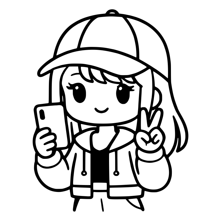Girl in Baseball Cap Taking Selfie With Peace Sign — free characters SVG cut file