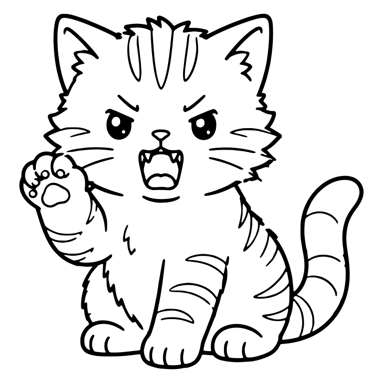 Hissing Tabby Kitten Sitting With Raised Paw — free animal SVG cut file