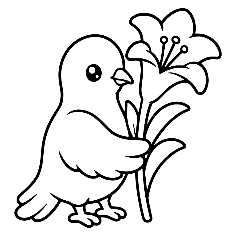 Bird Holding Tall Lily With Leaves — free animal SVG cut file