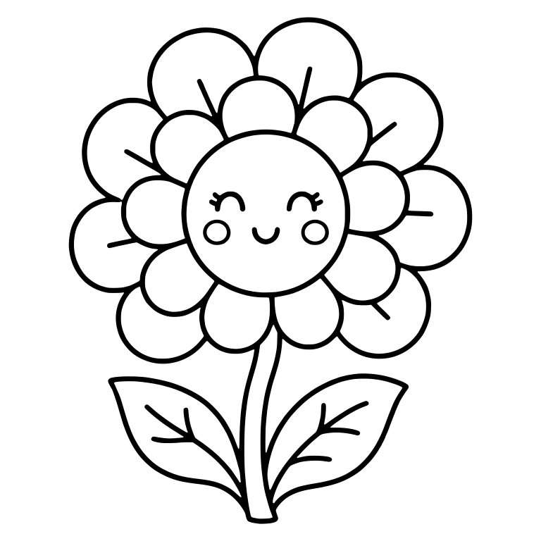 Layered Round Petal Flower With Closed Happy Eyes — free floral SVG cut file