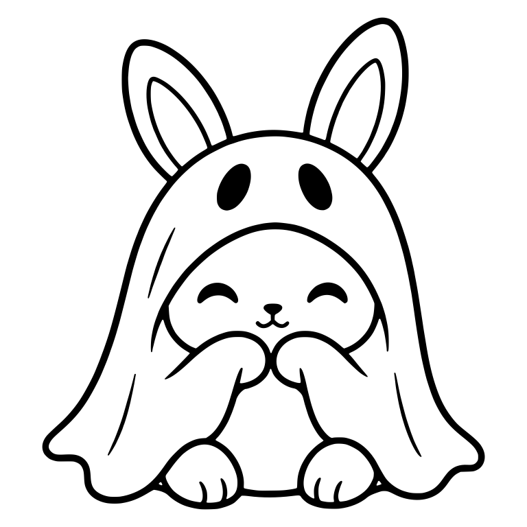 Bunny in Ghost Sheet with Paws Over Mouth — free animal SVG cut file