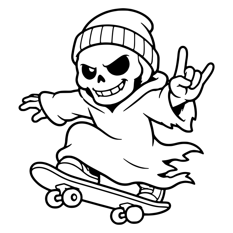 Skateboarding Beanie Reaper With Rock-On Hand — free characters SVG cut file