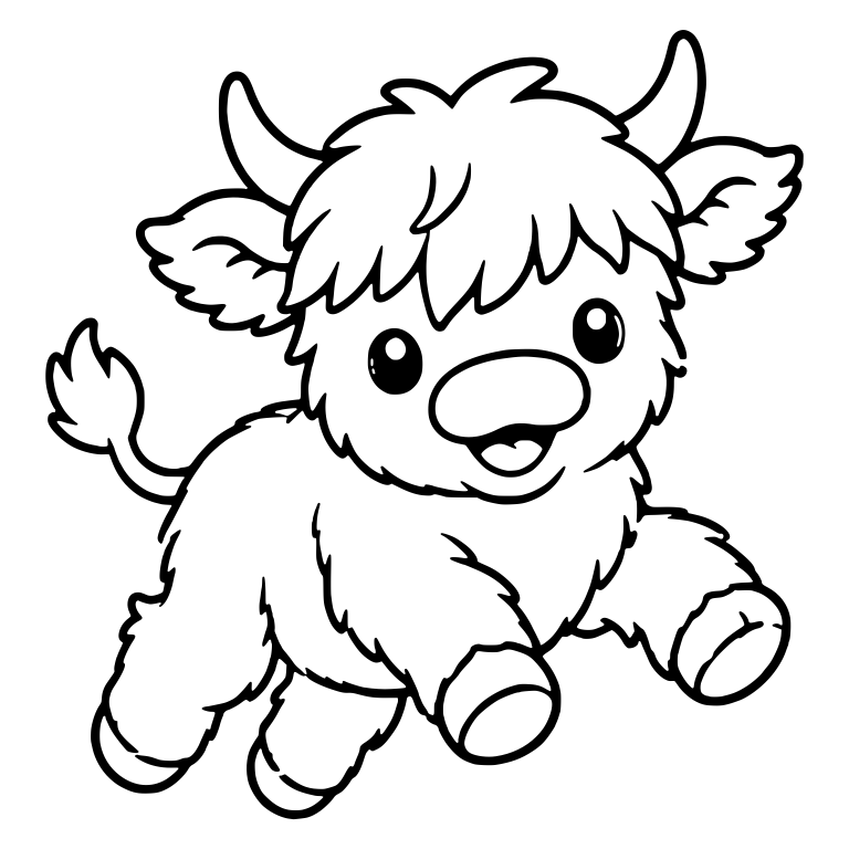 Bounding Highland Calf Running With Open Smile — free animal SVG cut file