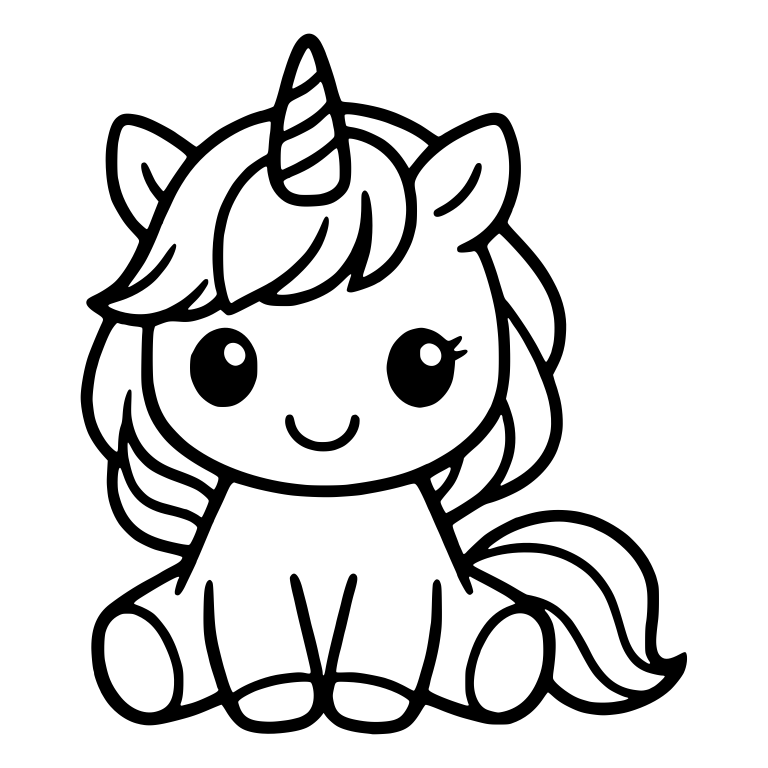 Baby Unicorn With Full Wavy Mane and Swirl Horn — free fantasy-creature SVG cut file