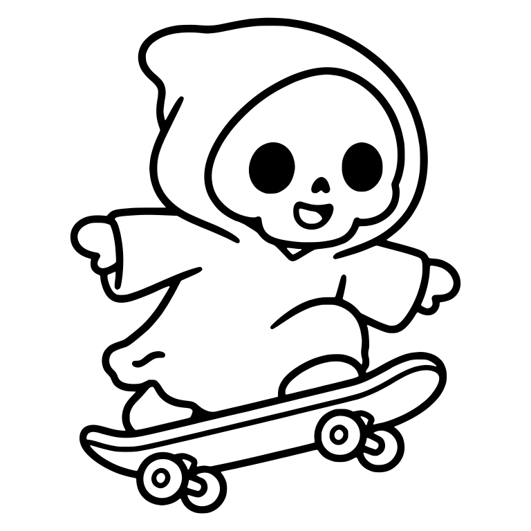 Kawaii Grim Reaper Riding Skateboard with Arms Out — free characters SVG cut file