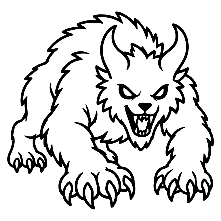 Horned Werewolf Crouching With Bared Fangs — free fantasy-creature SVG cut file