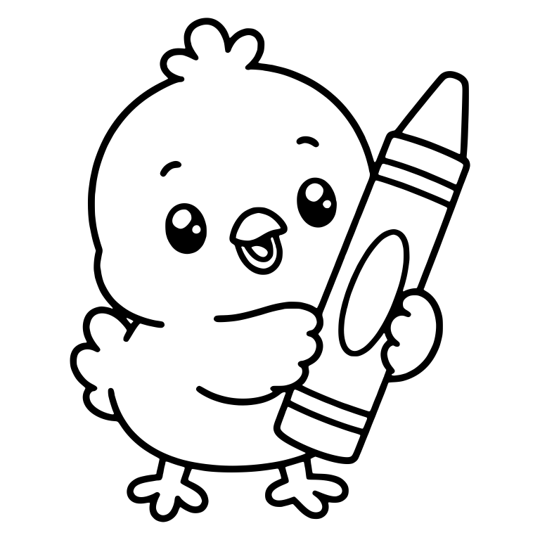 Big-Eyed Chick Holding a Large Crayon with Both Wings — free animal SVG cut file