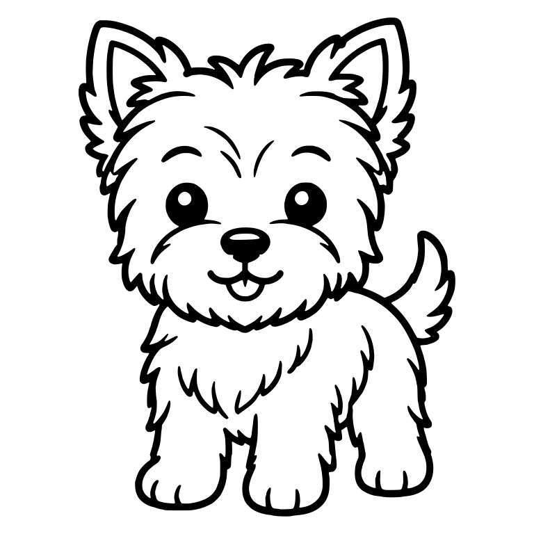 Standing Yorkie Puppy Facing Front With Tail Up — free animal SVG cut file