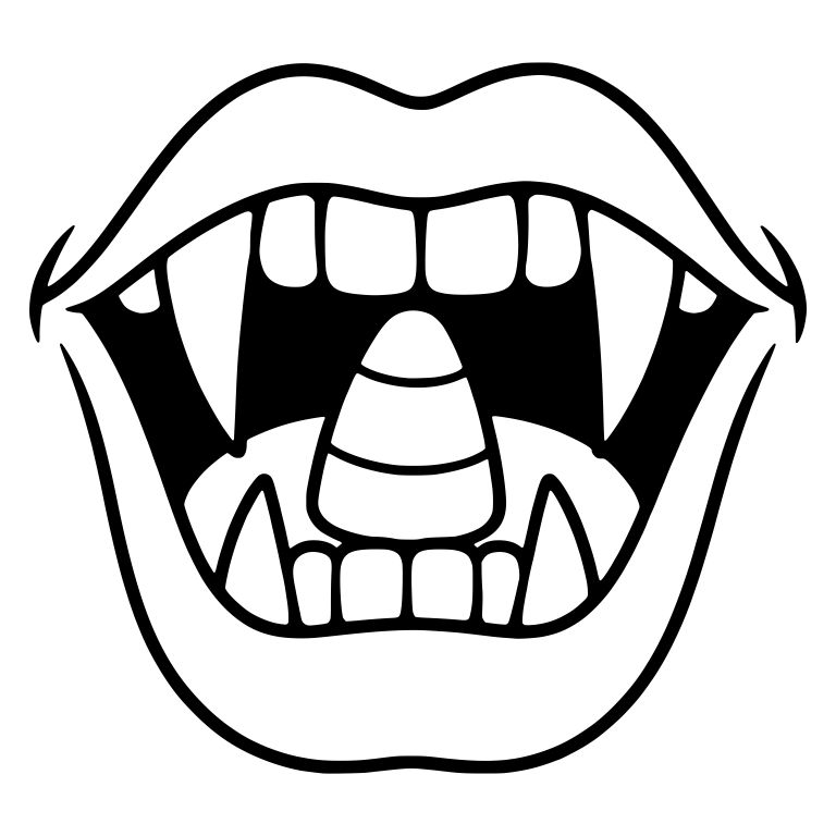 Wide Open Vampire Mouth with Candy Corn and Lower Fangs — free fantasy-creature SVG cut file