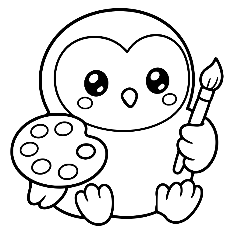 Kawaii Owl Holding Paint Palette and Brush — free animal SVG cut file