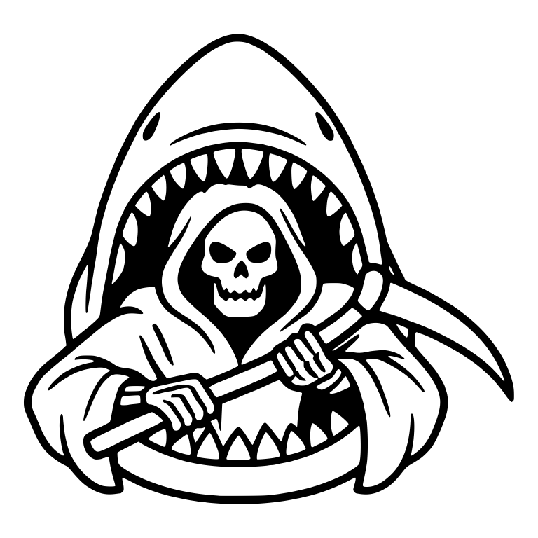 Reaper Wearing Shark Head Hood with Scythe — free characters SVG cut file