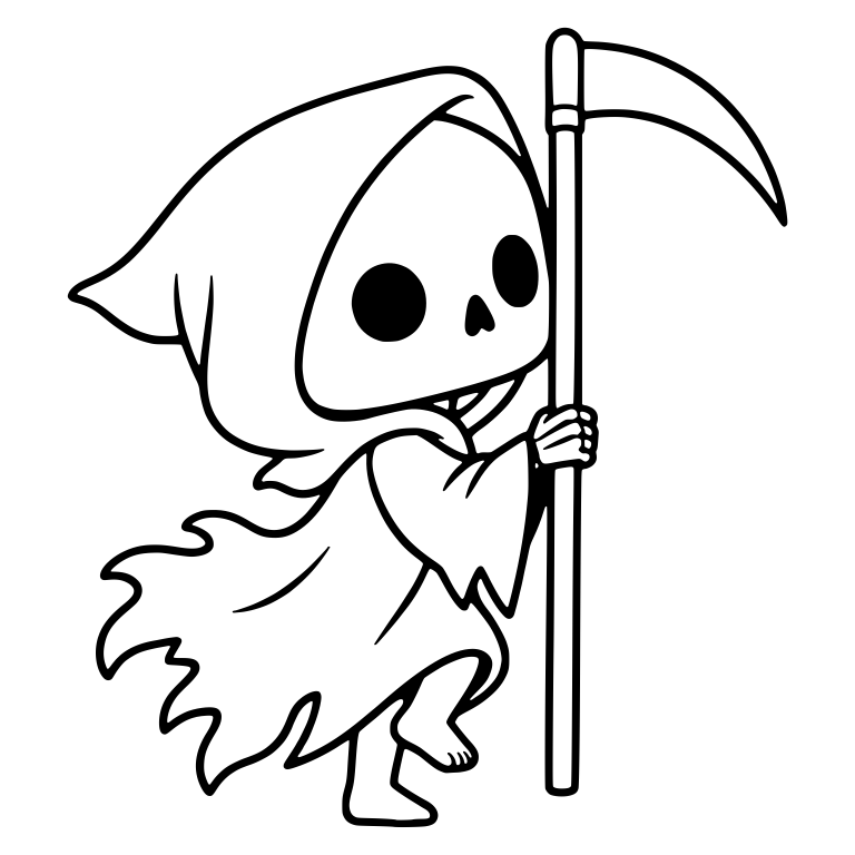 Tiptoeing Grim Reaper Holding an Upright Scythe — free characters SVG cut file