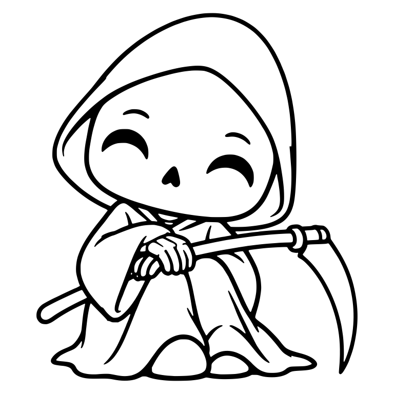 Smiling Sitting Grim Reaper Hugging Knees with Scythe — free characters SVG cut file