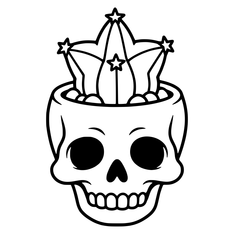 Skull Planter With Star-Tipped Cactus — free skeleton SVG cut file
