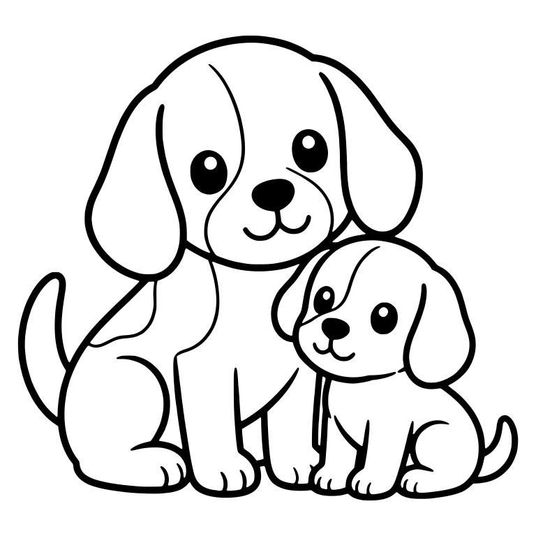 Beagle Mom With Pup Snuggled Against Her Side — free animal SVG cut file