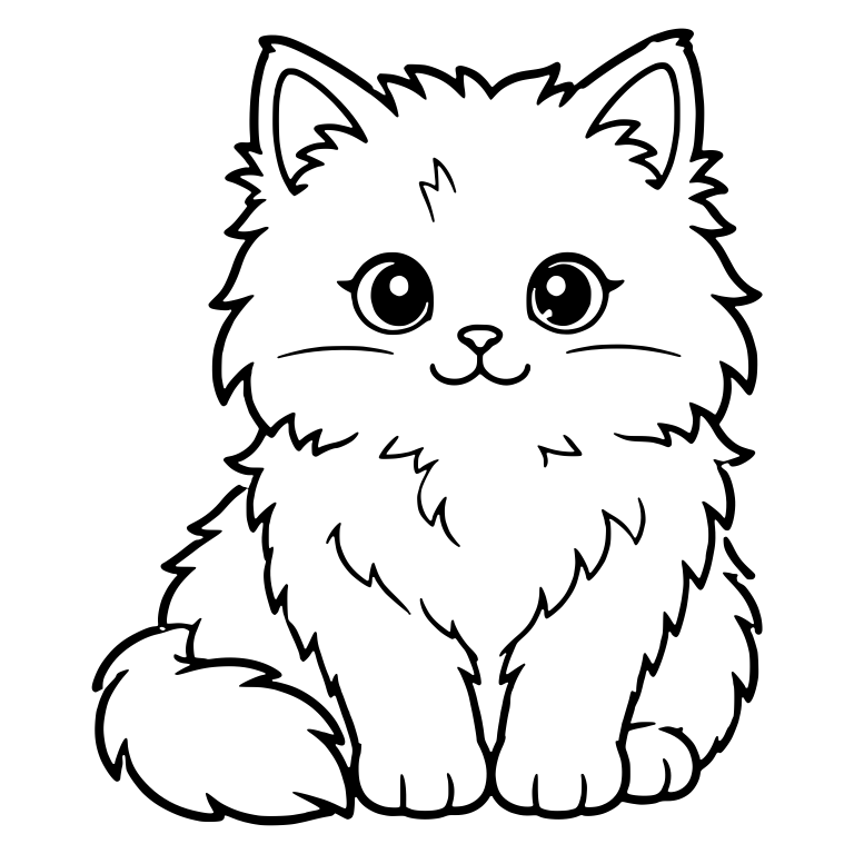 Fluffy Kitten Sitting with Shaggy Chest Fur — free animal SVG cut file