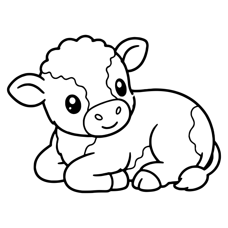 Lying Calf With Curly Forelock and Wavy Side Patch — free animal SVG cut file