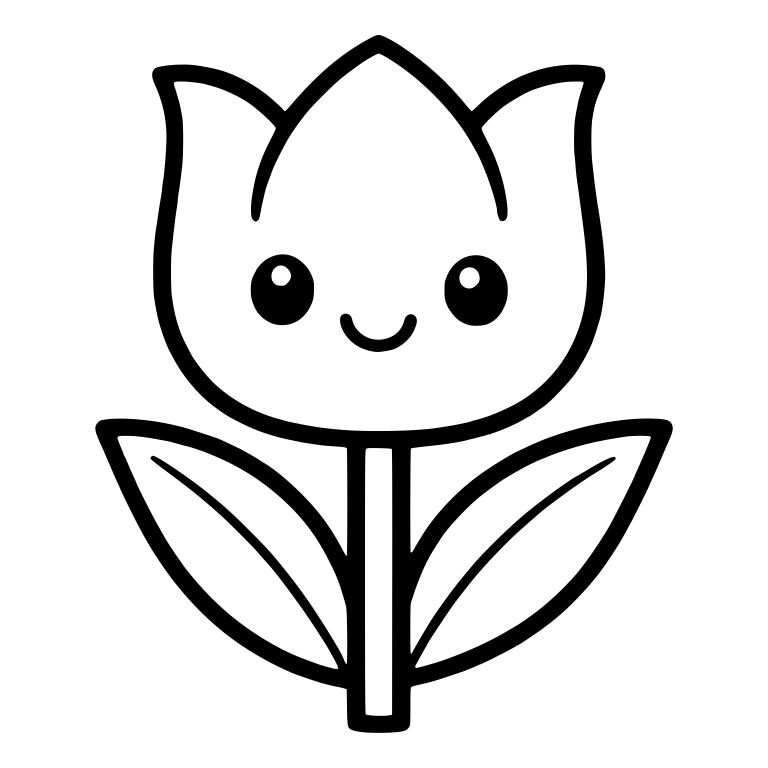 Smiling Tulip With Two Veined Leaves and Hollow Stem — free floral SVG cut file