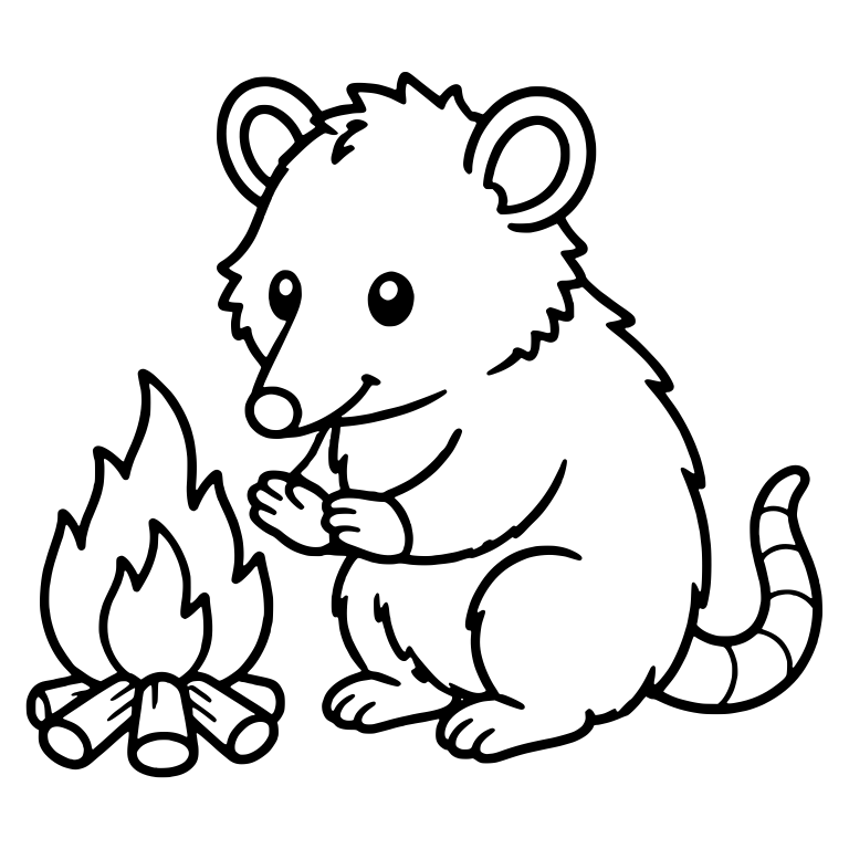 Kawaii Possum Warming Paws by a Small Campfire — free animal SVG cut file