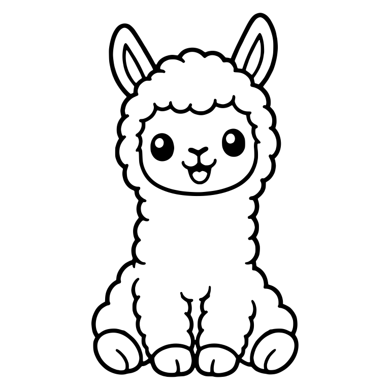 Upright Sitting Woolly Llama Cria With Open Smile — free animal SVG cut file