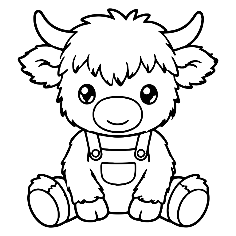 Big-Horned Highland Calf Sitting in Overalls — free animal SVG cut file