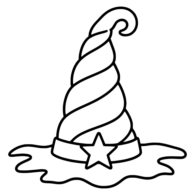 Swirl Witch Hat with Star Emblem and Wavy Brim — free objects SVG cut file