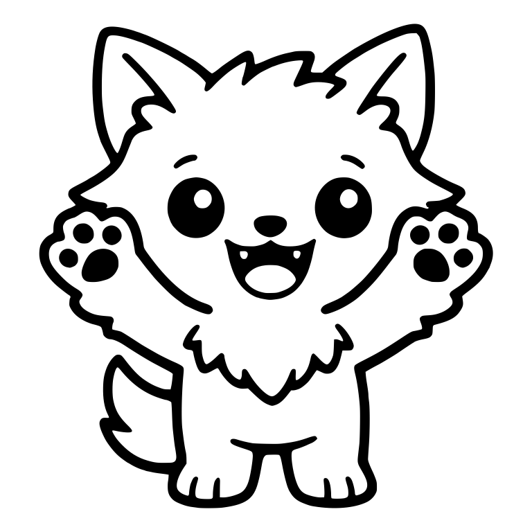 Excited Wolf Pup Standing With Paws Raised — free animal SVG cut file