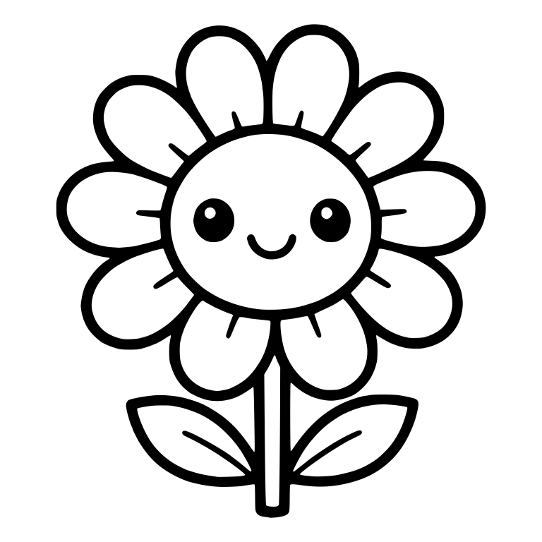 Kawaii Daisy With Tick Marks and Straight Stem — free floral SVG cut file