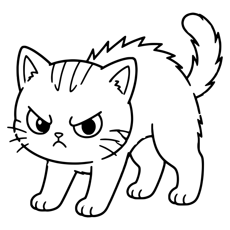Angry Tabby Kitten With Arched Back And Bristled Fur — free animal SVG cut file