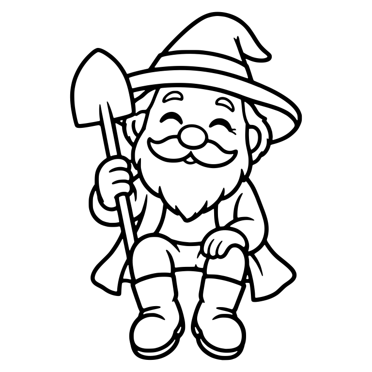 Smiling Bearded Gnome Sitting With Garden Shovel — free characters SVG cut file