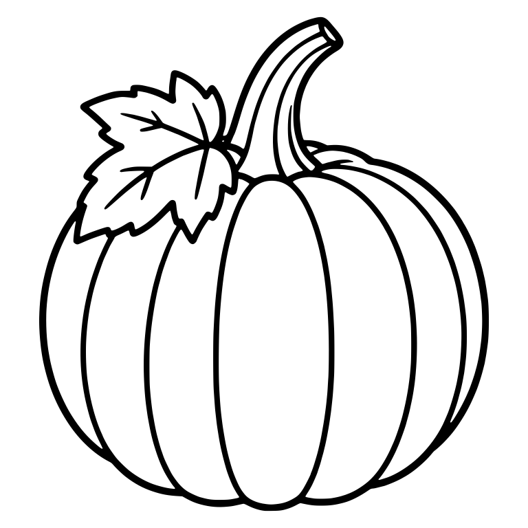 Ribbed Pumpkin With Curved Stem and Side Leaf — free floral SVG cut file