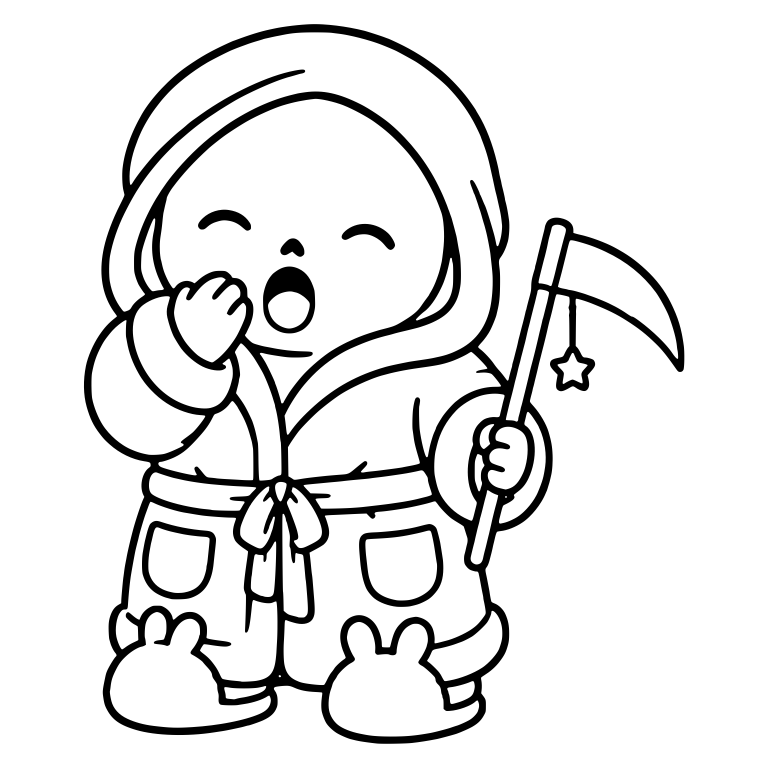Yawning Grim Reaper in Bathrobe and Bunny Slippers — free characters SVG cut file