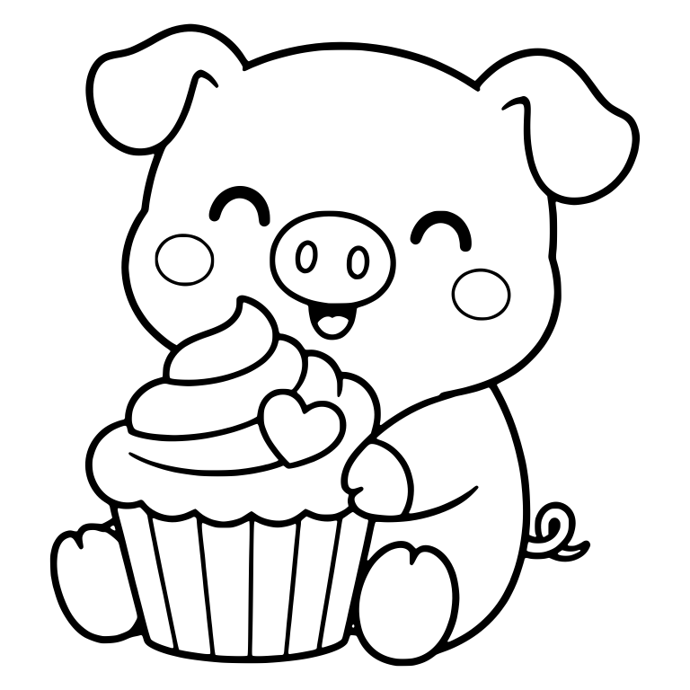 Sitting Piglet Hugging Swirl Frosting Cupcake With Heart — free animal SVG cut file